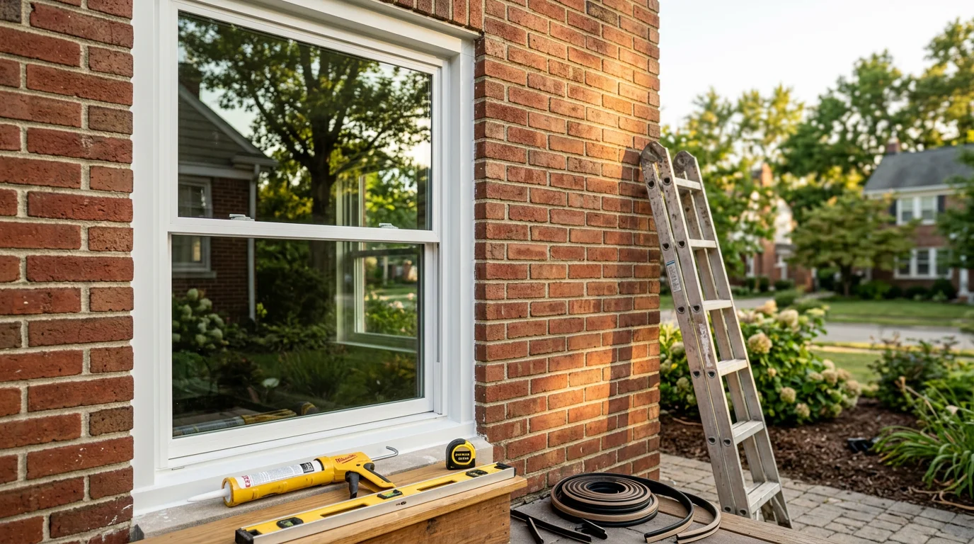 Professional window installation in residential home exterior
